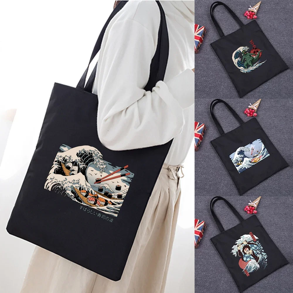 Women Large Capacity Canvas Tote Shoulder Bag Personality Cartoon Pictures Fabric Reusable Beach Handbags Shopper Bags