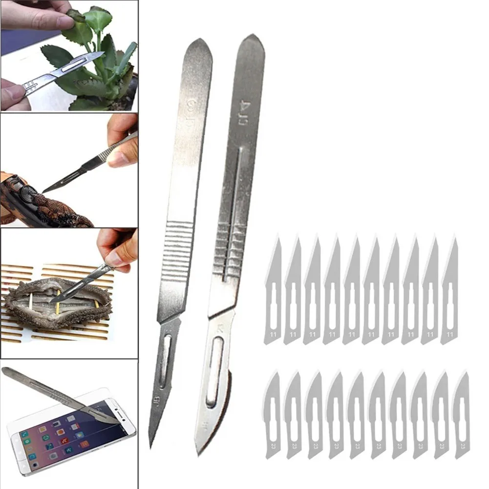 20pc Carbon Steel Blades2pc Thicken Handle DIY Cutting PCB Repair Tool For Mobile Phone Film Engraving Hand Tools