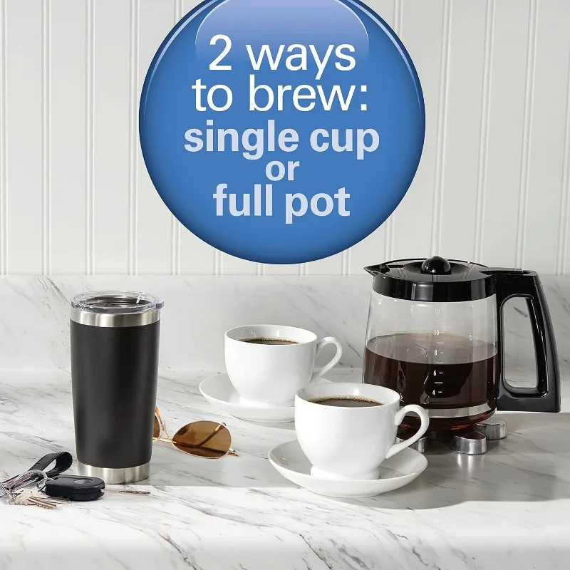 Hamilton Beach 2-Way 12 Cup Programmable Drip Coffee Maker & Single Serve Machine, Glass Carafe, Auto Pause and Pour, Black image 2