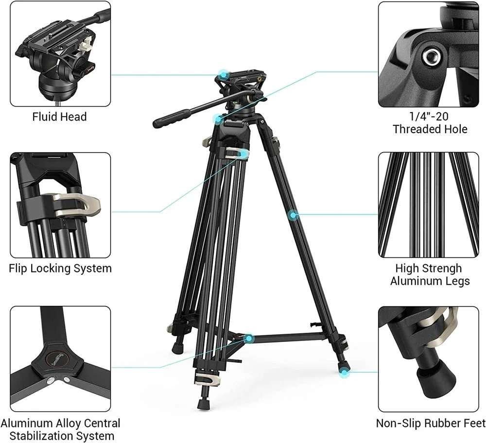 

NEW SmallRig AD-01 Video Tripod Heavy Duty Tripod With 360 Degree Fluid Head and Quick Release Plate for DSLR Camcorder Cameras