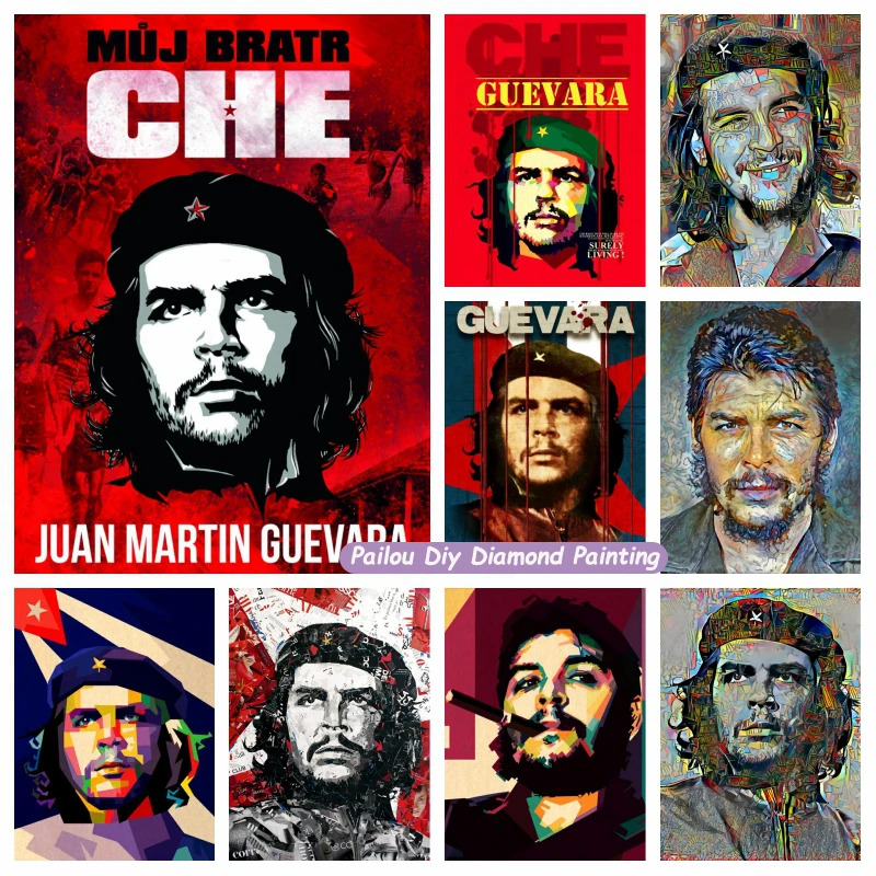 Graffiti Che Guevara Red Portrait Diamond Painting Art Cuban Revolutionary Leader Mosaic Cross Stitch Handcraft Home Decor