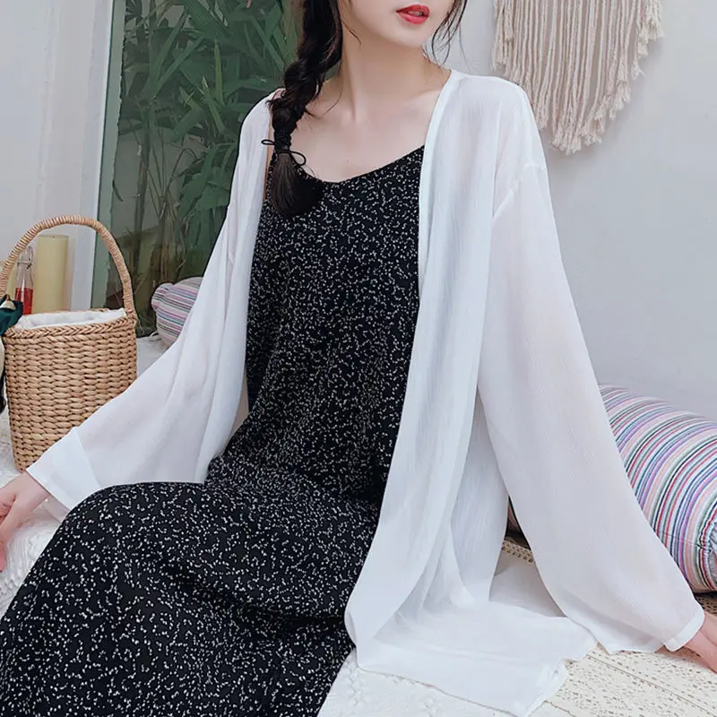 

Sun Protection Jackets Women Fashion Summer New Pure Thin Simple All-match Loose Open Stitch Elegant Female Outwear Breathable