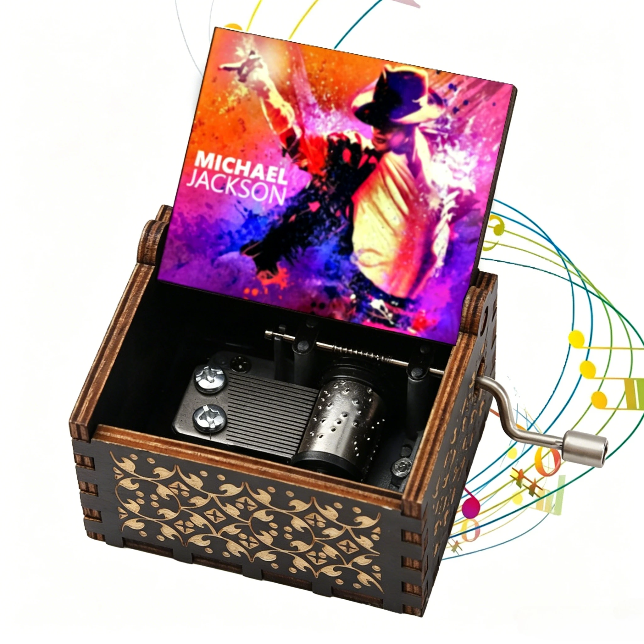 Hot Michael Jackson Wooden Music Box Hand-Cranked Retro Figurine Gift for Fans – Vintage Birthday Present Collectible Decor
