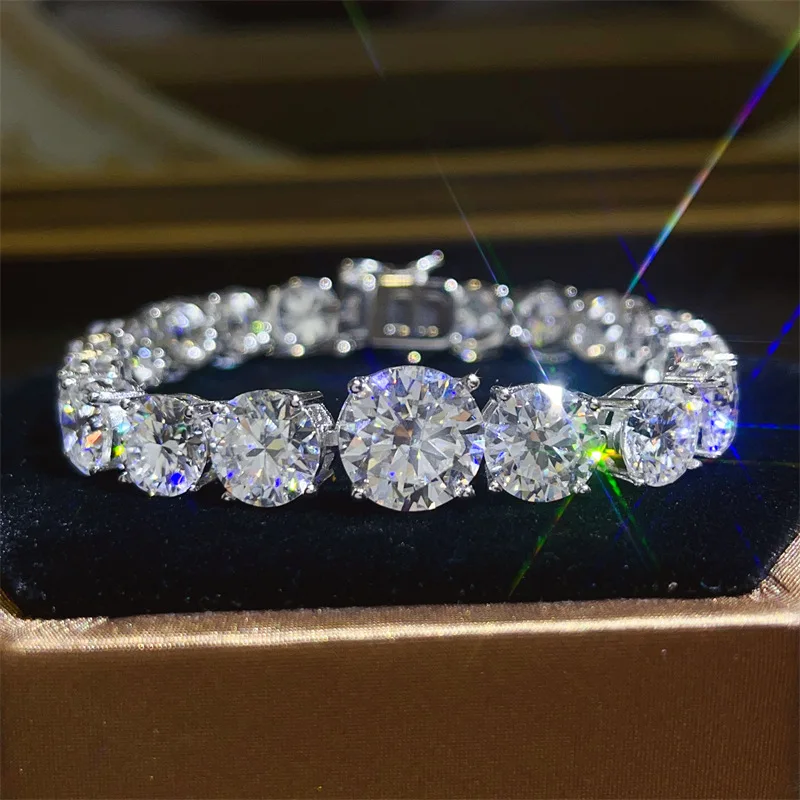 5 Carat Genuine Moissanite Tennis Bracelet S925 Sterling Silver Graduated Round Brilliant Cut D VVS1 Women Fine Jewelry for Wedding Party Anniversary Birthday Gift