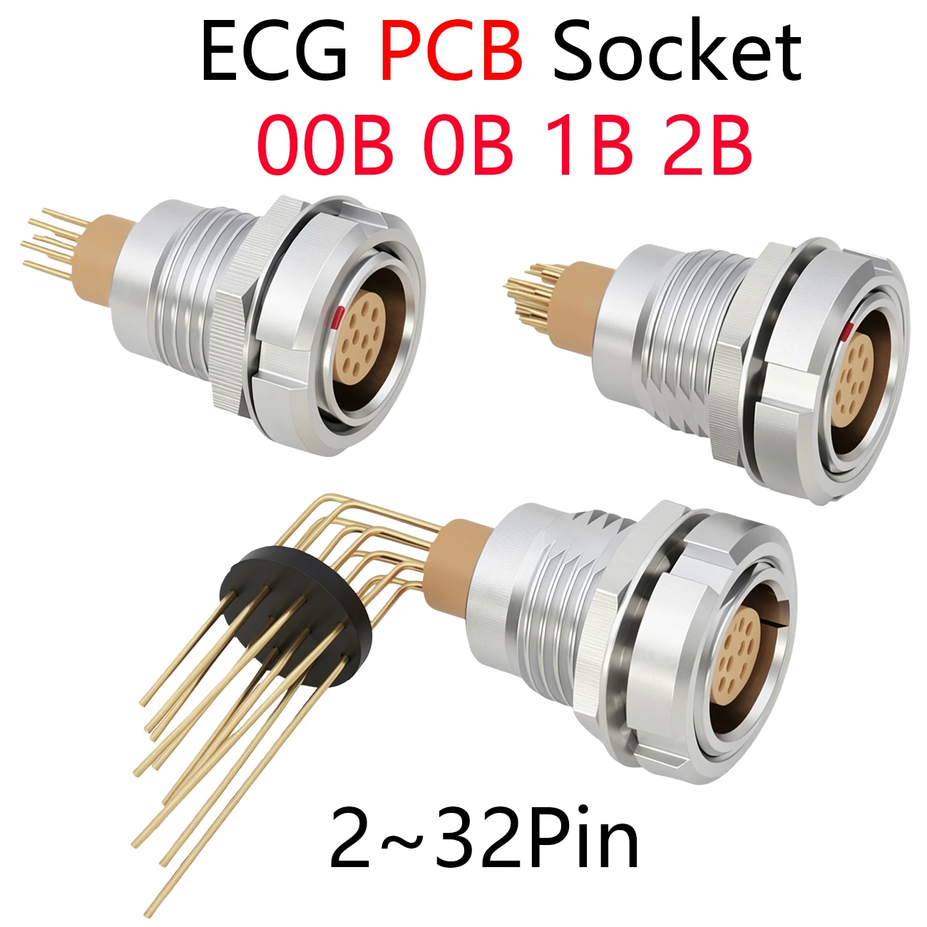 PCB Socket Print Straight Elbow 90° Degree Contacts ECG 00B 0B 1B 2B 2~32Pin Circular Self-Latching Connector Panel Socket