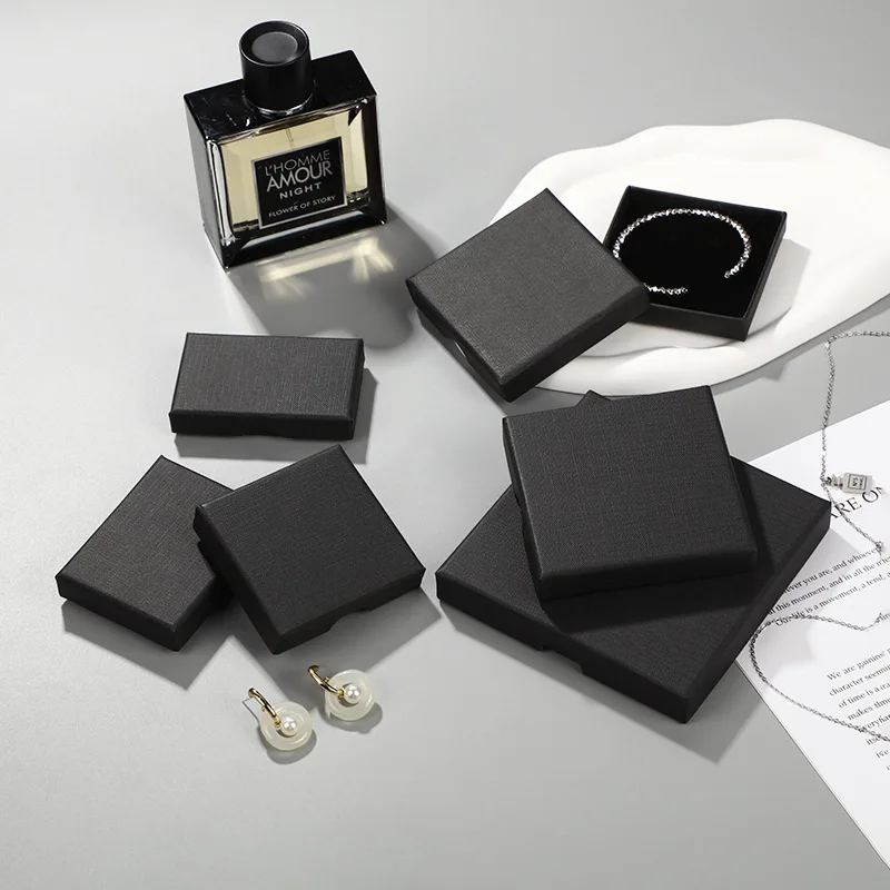 27/30Pcs Thin Snap Cover Paper Jewelry Box with Sponge Square/Rectangle Solid Color Necklace Earrings Box DIY Packing Supplies