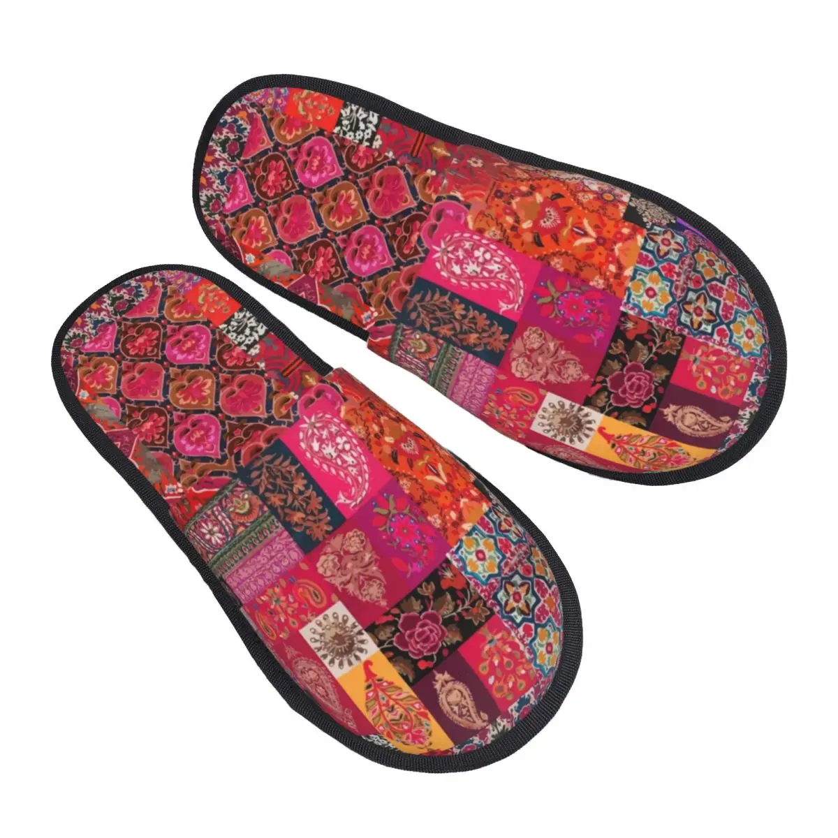 Custom Bohemian Traditional Oriental Moroccan Collage Style Memory Foam Slippers Women Cozy Warm House Slippers