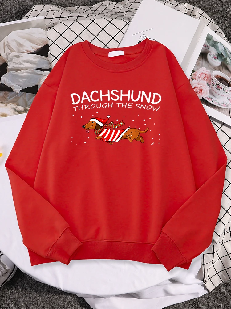 Dachshund Through The Snow Funny Dog Christmas Womne Hoody Yule Gift Trend Full Sleeve Pullover Street Comfortable Sportswears