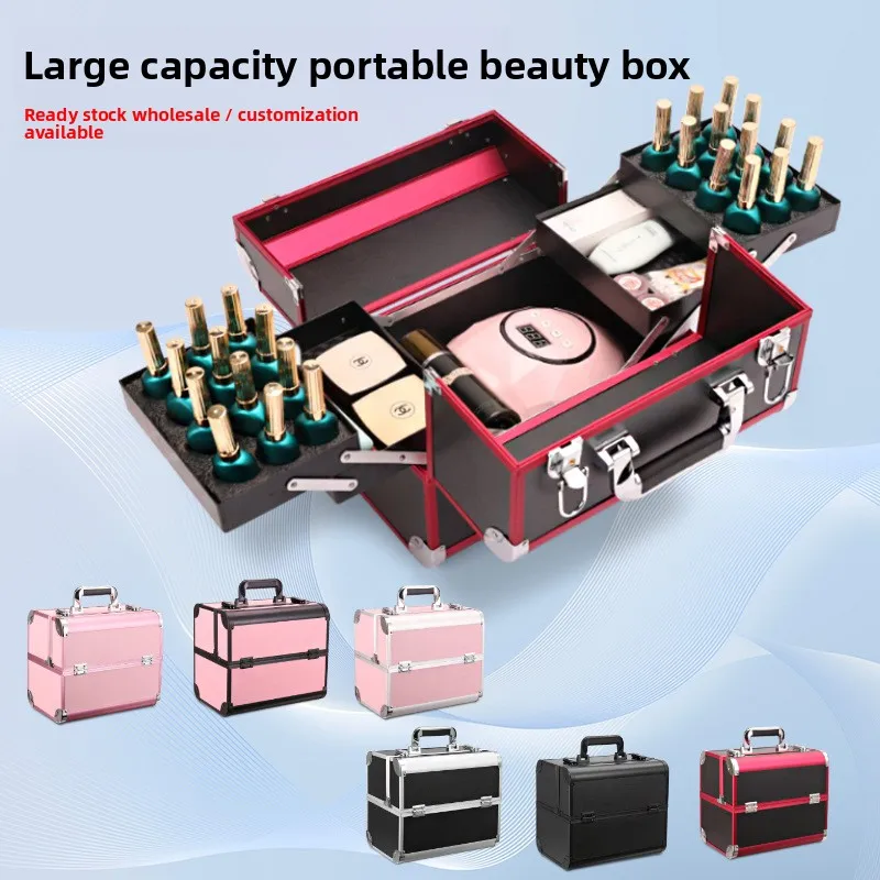 Aluminum Makeup Case Large Capacity Portable Beauty Tattoo Nail Artist Toolbox Kit