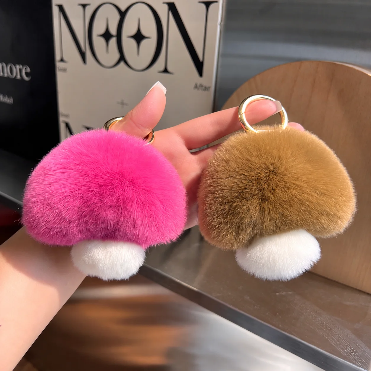 Metal Ring Key Chain Lightweight Plush Pendant Charm Mushroom Key Chain 3d Decorative Key Pendant For Travel Bag Car Keys Small