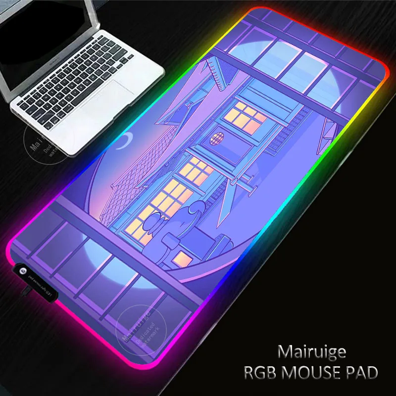 Creative LED Light XXL Girly Pink Gaming Mouse Pad RGB Large XL Keyboard Cover Non-Slip Rubber Base Computer Desk Mat PC For LOL