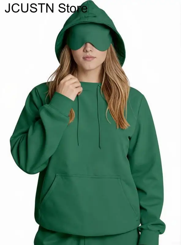 Máscara de olho moletom com capuz 2025 outono novo moletom com capuz sportwear equitação ao ar livre topos feminino bolso máscara de olho pulôver moletom