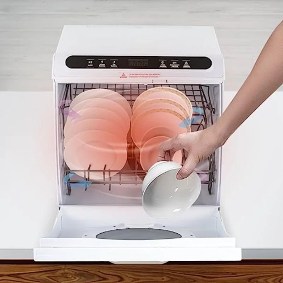 غسالة أطباق مدمجة محمولة على سطح الطاولة مع خزان مياه مدمج للشقق الصغيرة وRVs 5 برامج غسيل 360 رذاذ مزدوج S #6
