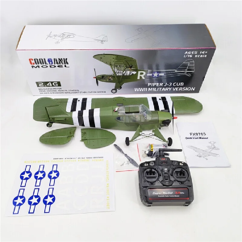 1: 16 modelo de controle remoto ii da guerra mundial j3, sem escova, quatro vias, seis eixos, asa fixa, aeronave, modelo de simulação militar, brinquedo