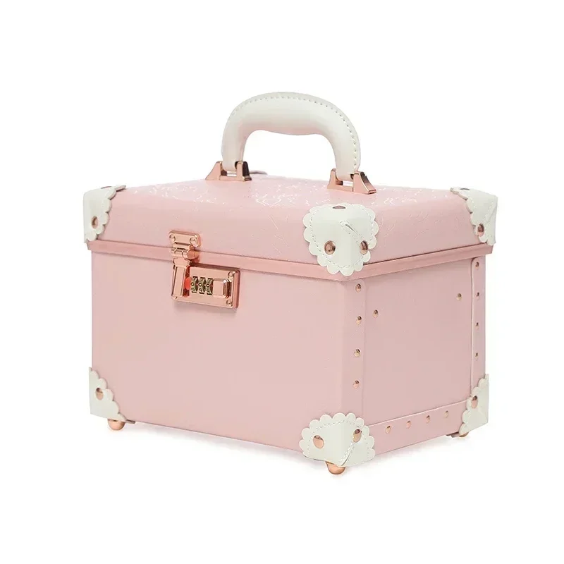 

10 Inch Portable Retro Password Cosmetic Case Double Layer Multi-function Leather Case Fashion Simple Storage Case