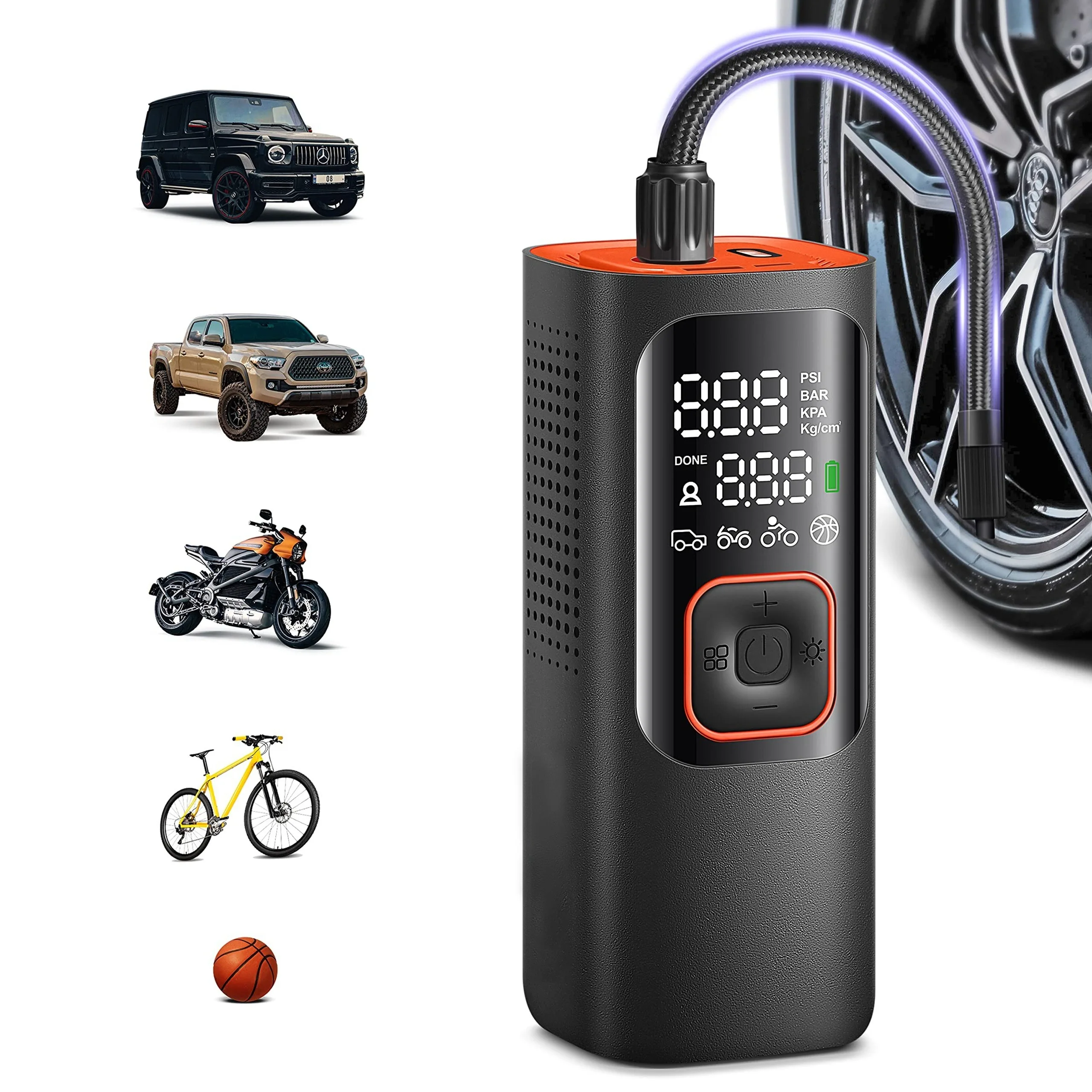 Tire Inflator Portable Air Compressor - Powerful 160PSI & 2X Faster, Accurate Pressure LCD Display, Cordless Easy Operation - Po