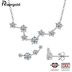 RAPRGOLD GRA Certified Moissanite Pendant Necklace Earring Set for Women 925 Sterling Silver Stud Earrings Wedding Jewelry Gift