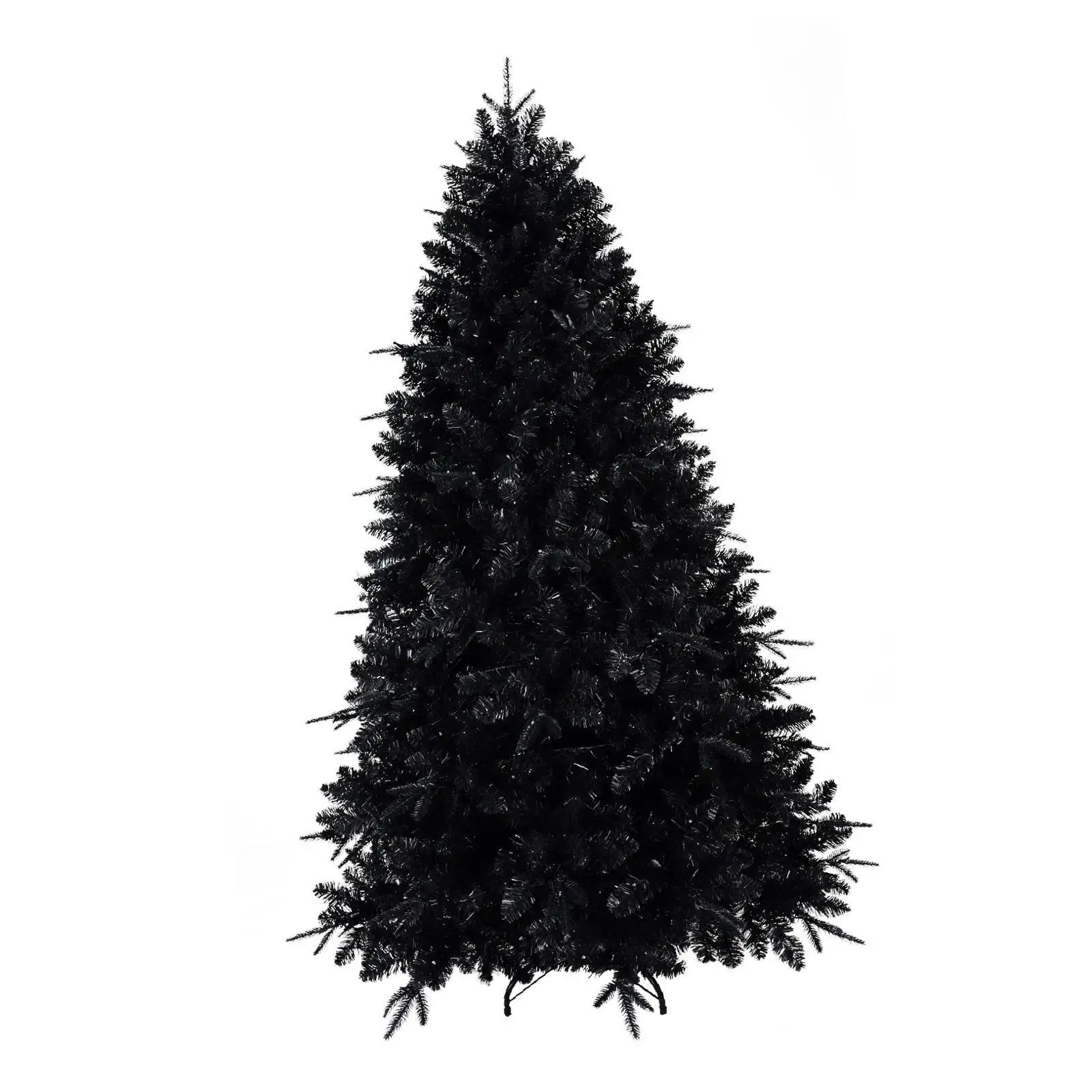 

Modern 7ft Black Christmas Tree Pre-lit White LED Hinged Branches Metal Stand for Halloween and Christmas Display
