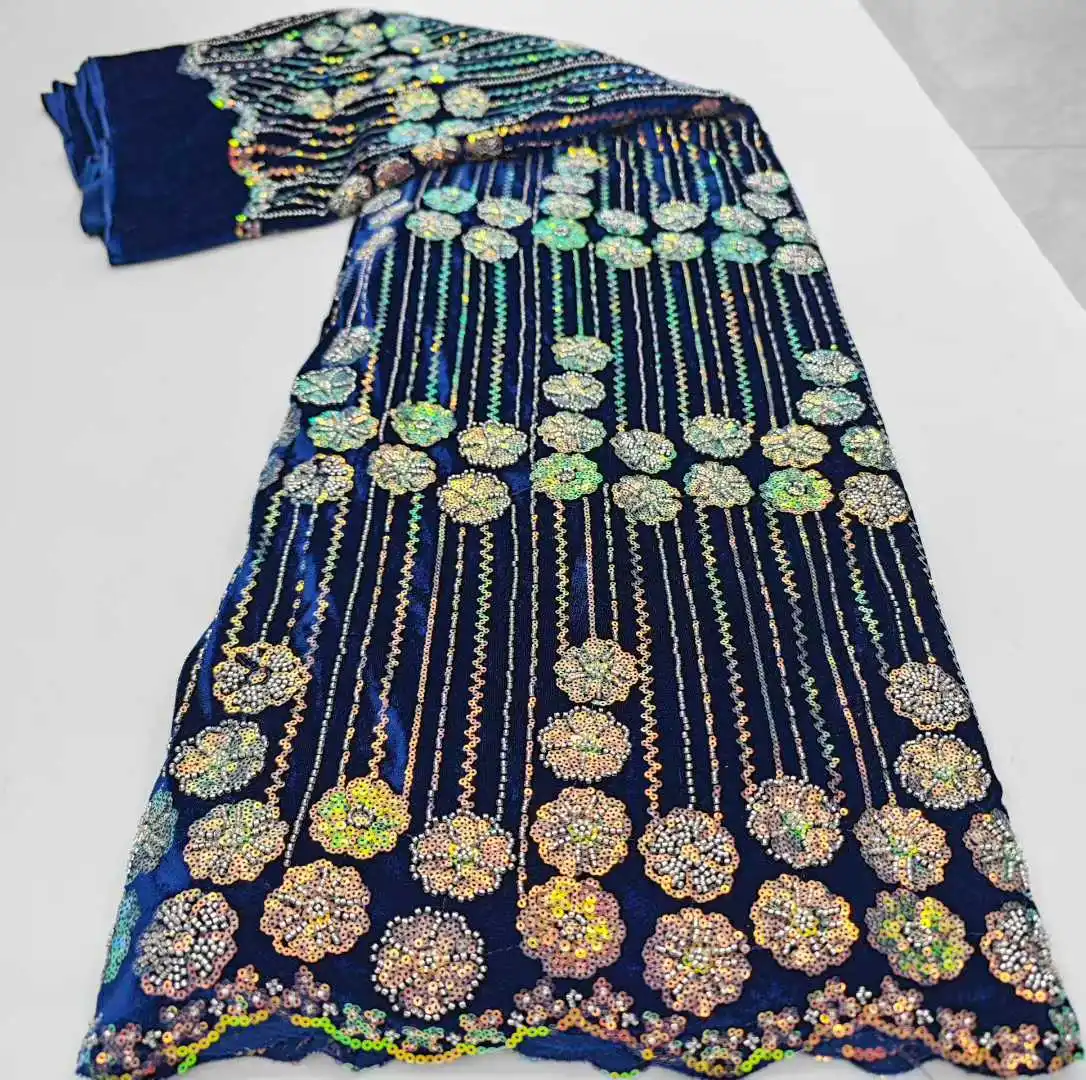 2025 nuevo diseño de lujo francés africano terciopelo tul encaje con cuentas lentejuelas malla encaje Nigeria tela francesa para vestidos de novia coser