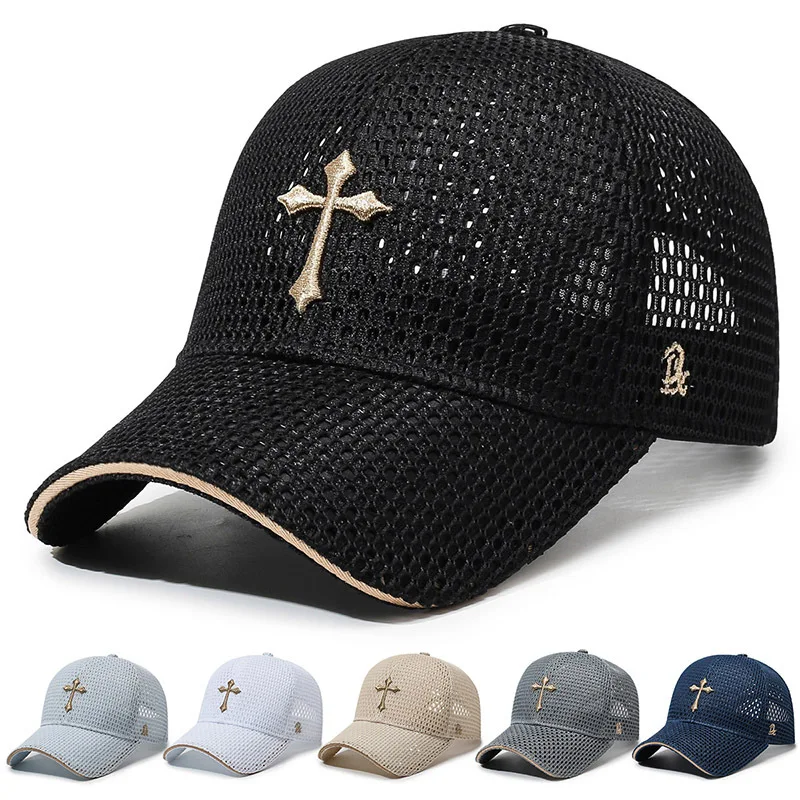 Cross Embroidery Breathable Trucker Hats Men Women Trendy Brand Sunshading Baseball Caps Couple Adjustable Summer Hats