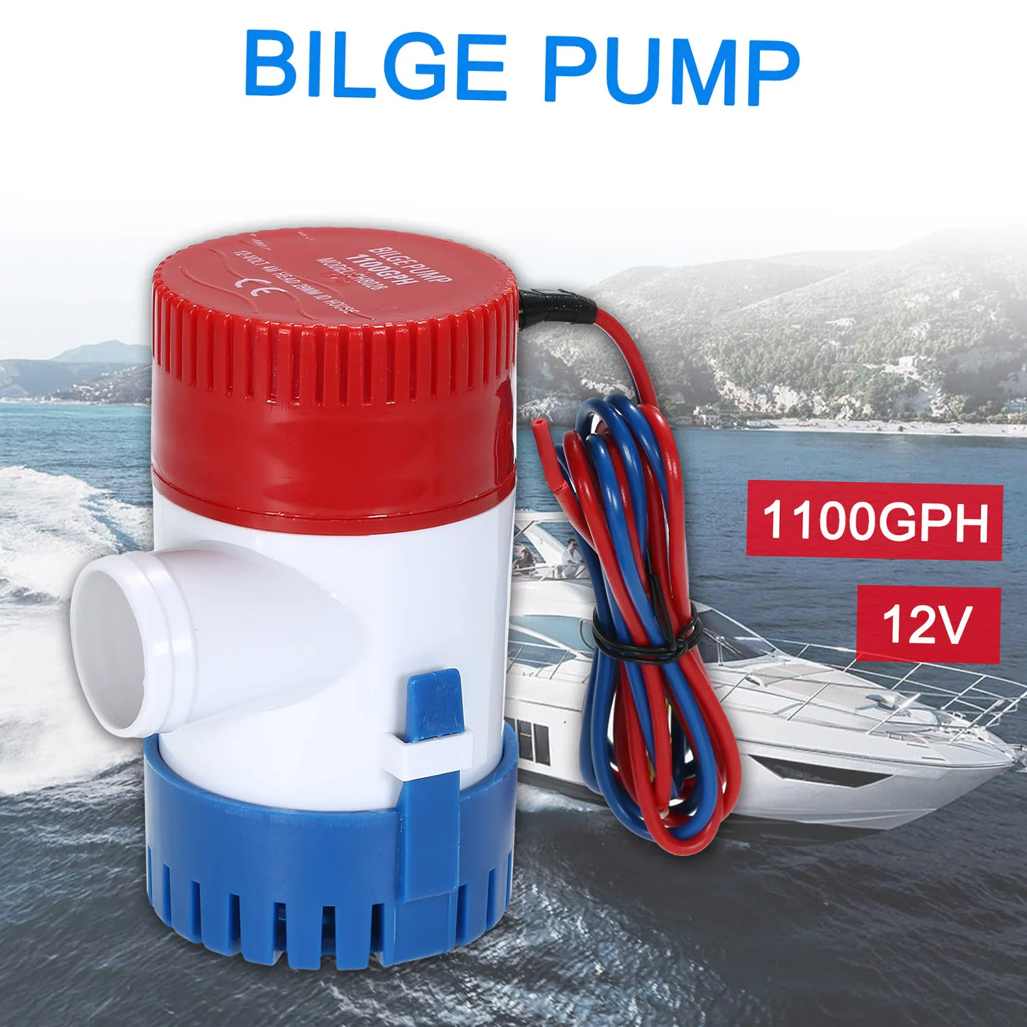 Bomba eléctrica de 12V, bomba de sentina marina de 1100GPH, bomba de agua sumergible para barco