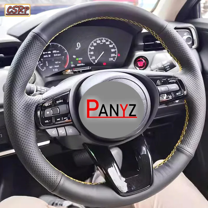 For Honda Vezel XRV X-RV 2023-2024 Braid Non-slip Wear-resistant Car Steering Wheel Cover Genuine Leather Black Interior