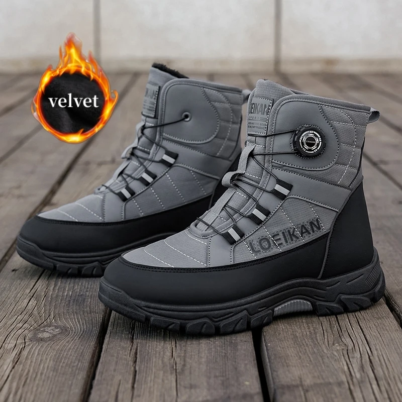 الشتاء أفخم الرجال دراجة نارية الأحذية الروتاري مشبك عالية أعلى السائقين أحذية للرجال حذاء من الجلد في الهواء الطلق الدافئة المخملية الثلوج الأحذية رجل