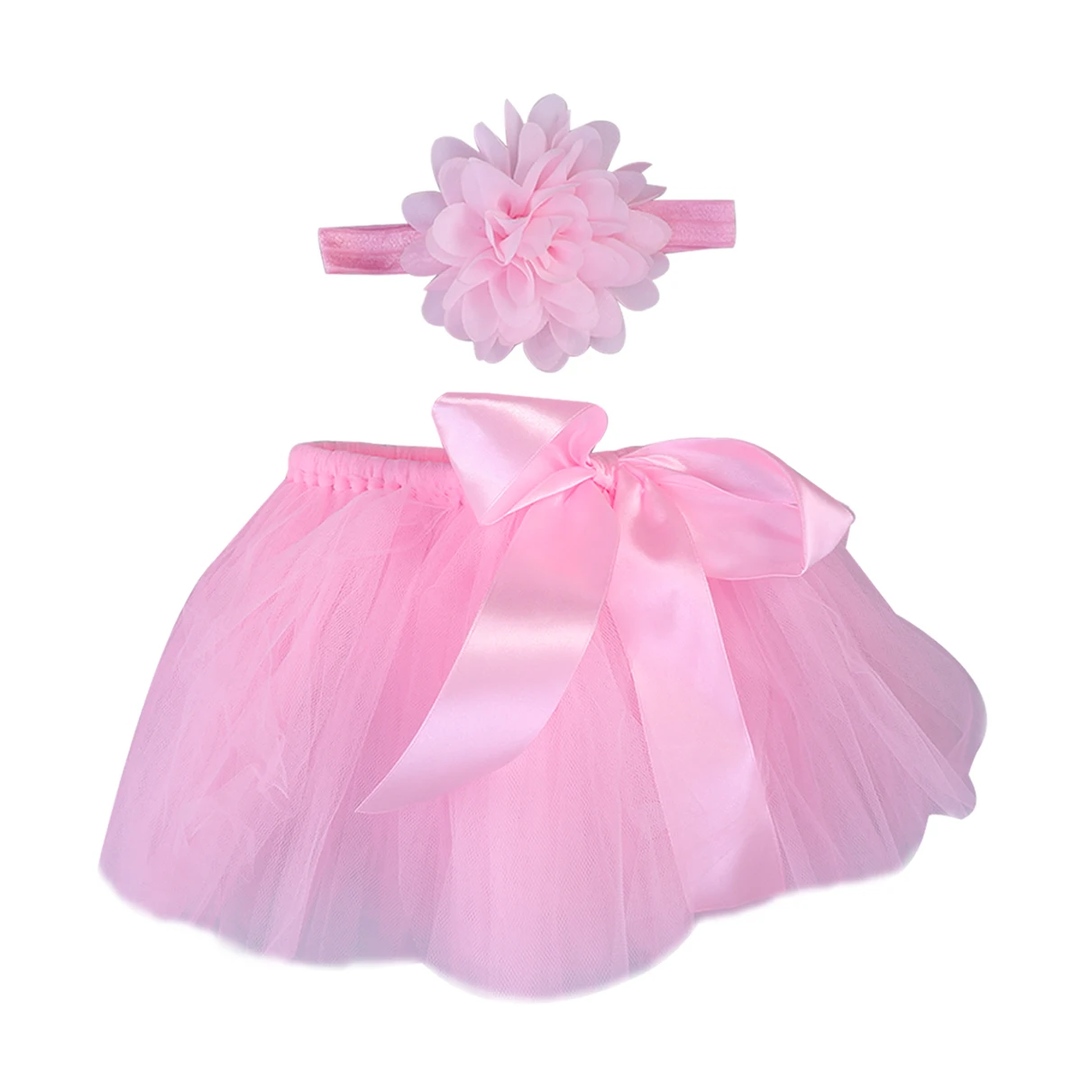 

Infant Tutu Skirt Newborn Baby Costume Bowknot Dress Headband Baby Photography Prop Crochet Clothes 0-6 Months Pink