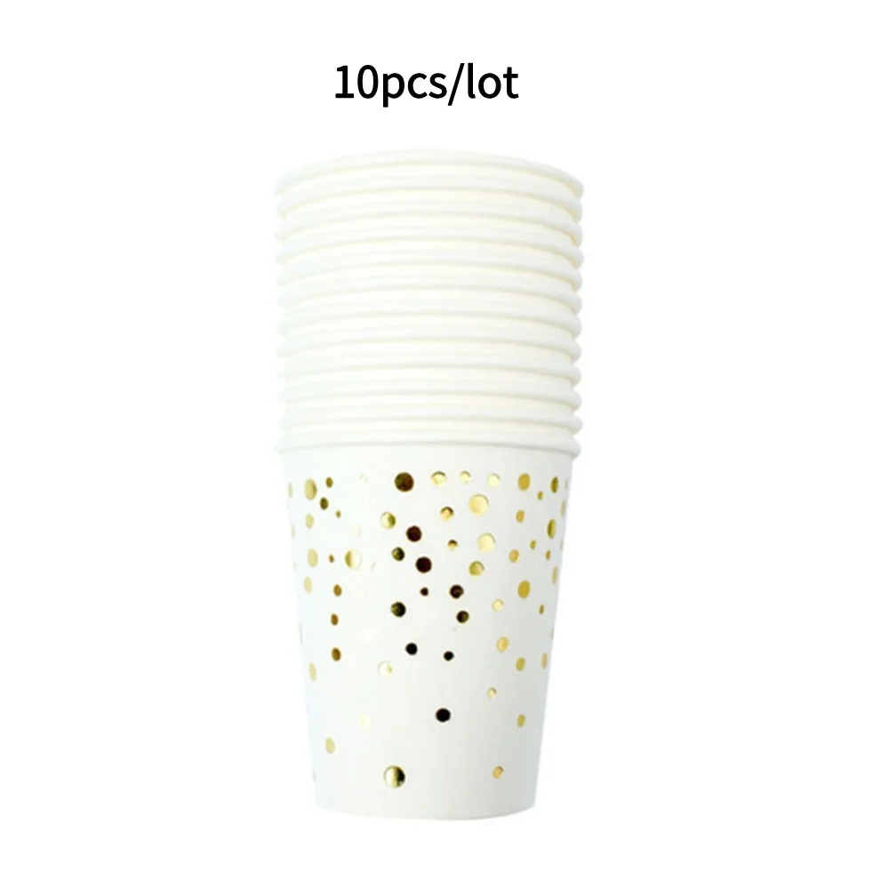 10PCS Farbige Pappbecher Gold Dot Rosa Blau Einwegbecher Hochzeit Geburtstag Party Einweggeschirr Einweg Pappbecher Set – Detail 5