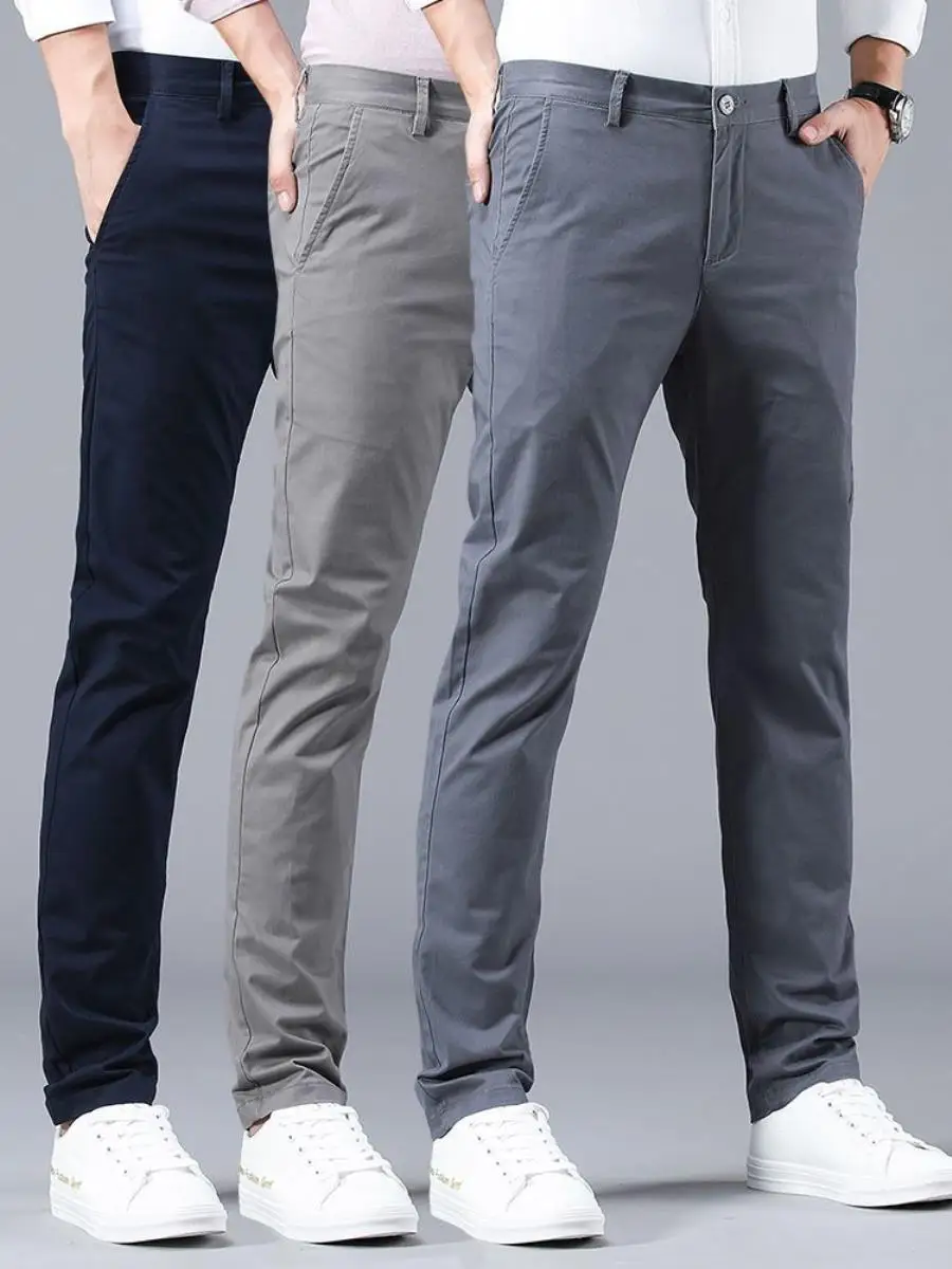 

Casual Cotton Busin Men's Pants Elastic Spring Autumn Straight Leg Fit l Waist Zipper Universal Sle Summer Collection