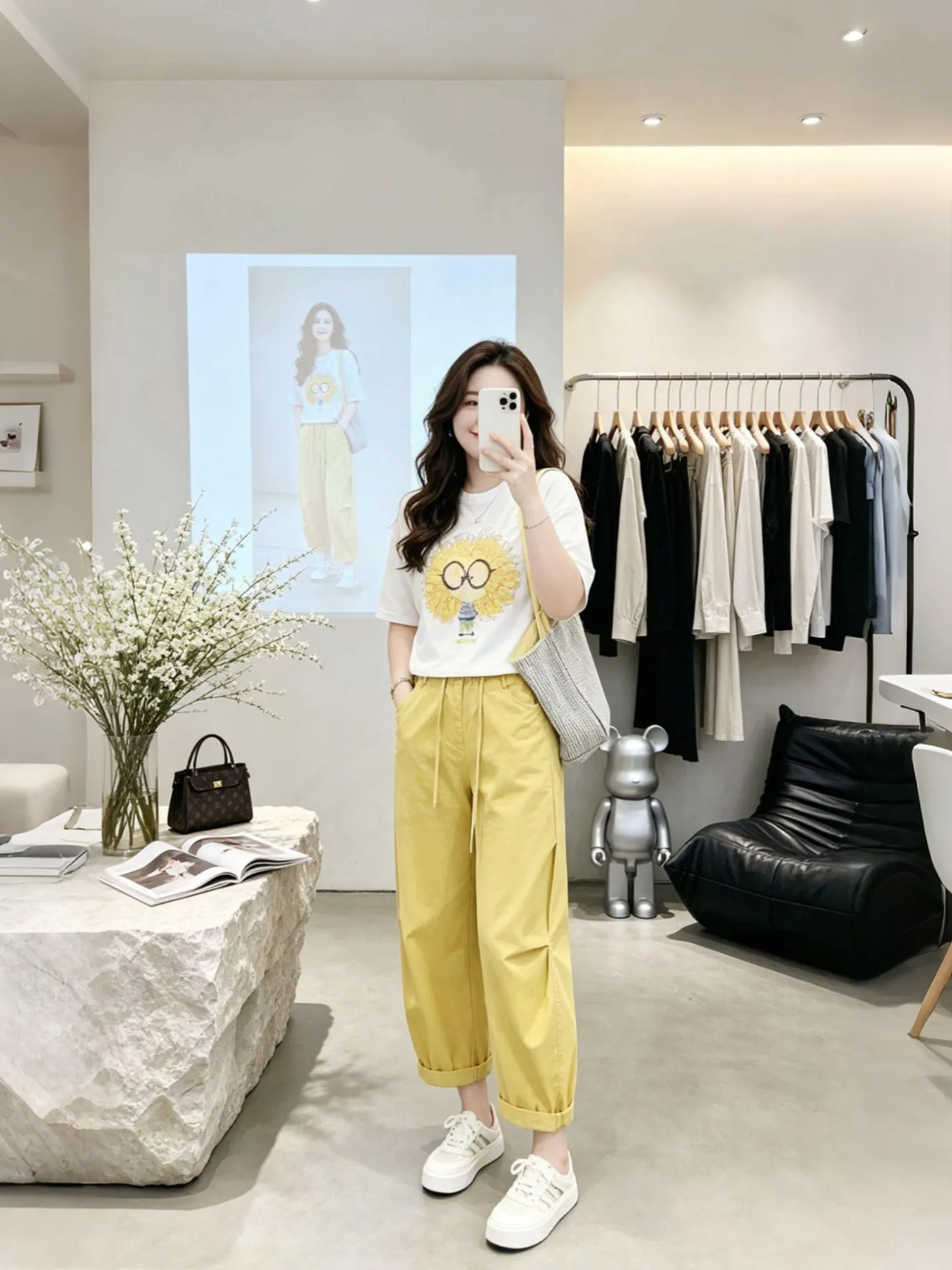 

Summer Casual Women's Fashion Set Short Sleeve Loose High Waist Pants Commute Style Breathable Medium Thickness Print Pattern