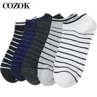 5 Pairs Men's Ankle Socks Striped Summer Cotton Short Fashion Novelty Hot Sales Trend Low Cut No Show Happy Invisible Boat Socks