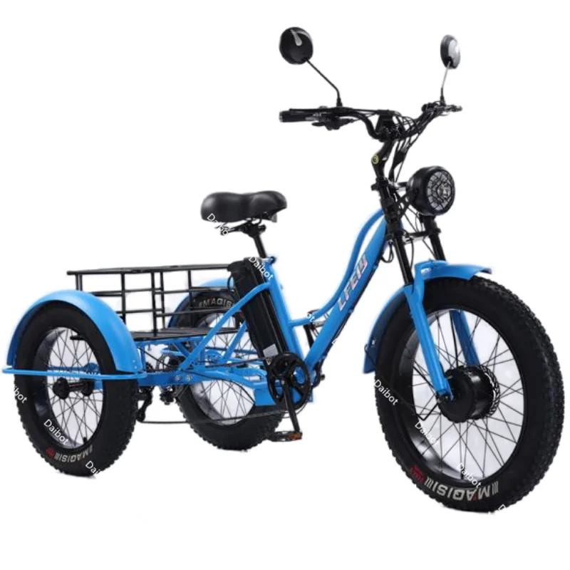 Cargo Electric Tricycle Fat Bike For Two Persons 2 Seat 750W 48V Off Road Powerful Electric Trike Bicycle 3 Wheels With Basket