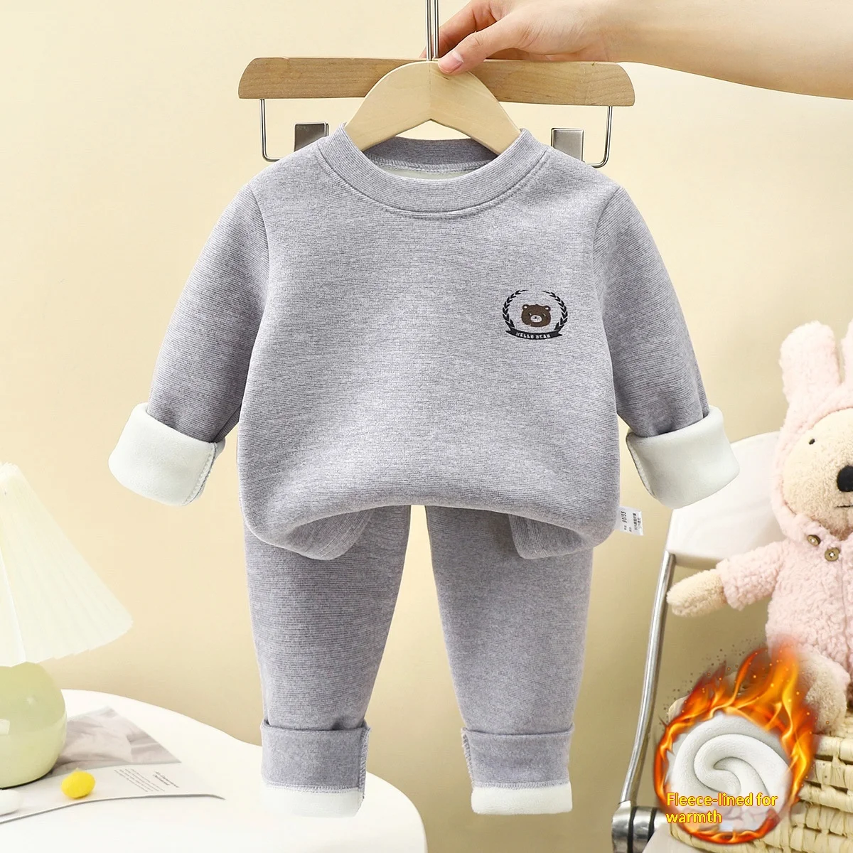 

Childrens Set Warm Winter Boys and Girls Underwear with Thick Velvet for Baby Kids Clothing