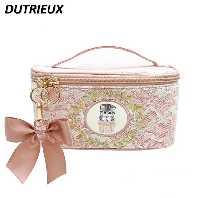 Portacarte carino in stile giapponese Borsa cosmetica portatile Borsa portatile femminile Piccola borsa per trucco elegante casual in pizzo per le