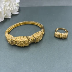 Daily Wear Gold Plated Copper Bracelet Ring Sets Dubai 18K Jewelry Set for Women African Bridal Wedding Party Accessories Gifts