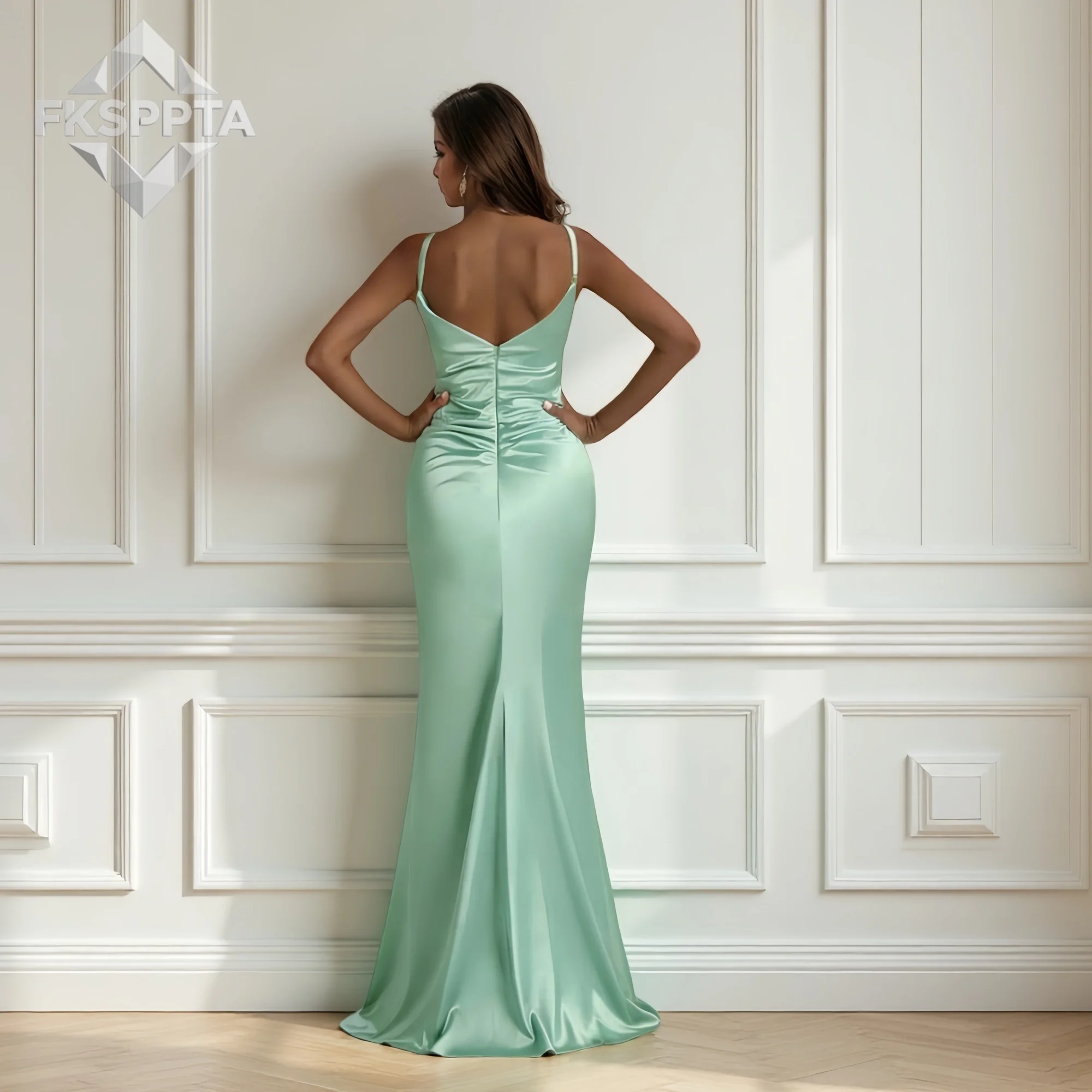 Elegant Mint Green Mermaid 2026 Bridesmaid Dresses High Split Pleated Satin Floor Length Long Wedding Party Gowns Wholesale