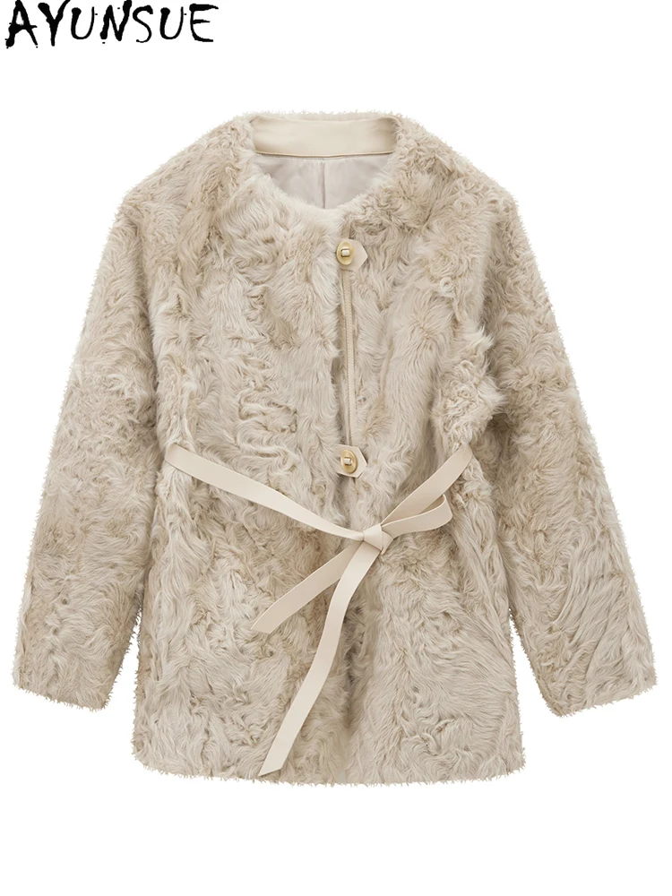 AYUNSUE 天然羊皮の毛皮のコートの女性の冬服 2025 ラムファーのレディースコート暖かい新アウターウェア Jaqueta Feminina