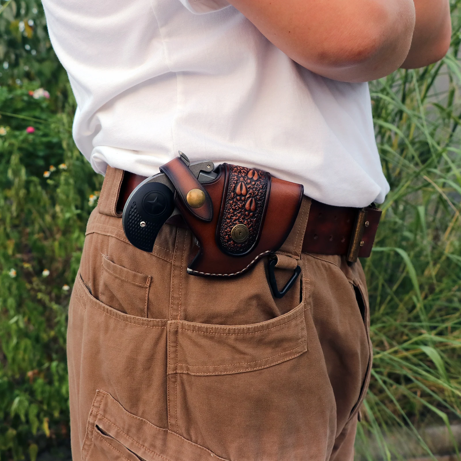 

Tourbon Shooting Vintage Leather Handgun Holster Pistol Belt Case Fit for Bond Arms 357 .22 Barrel Brown Hunting Accessories