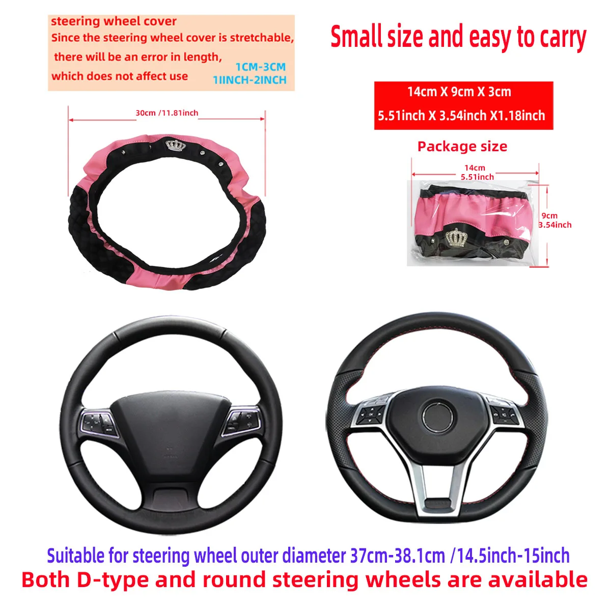 PU-Leder Diamantbesetzte Krone Bling-Bling Auto Lenkradbezug ohne Rand, passend für 14,5 - 15 Zoll Autozubehör – Detail 4