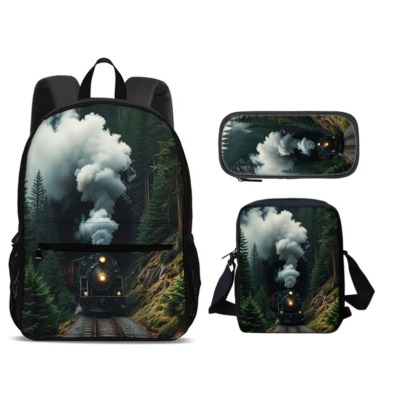 Train backpack pencil case, shoulder bag, 3Pcs set, large capacity lightweight printed perfect companion for both boys and girls