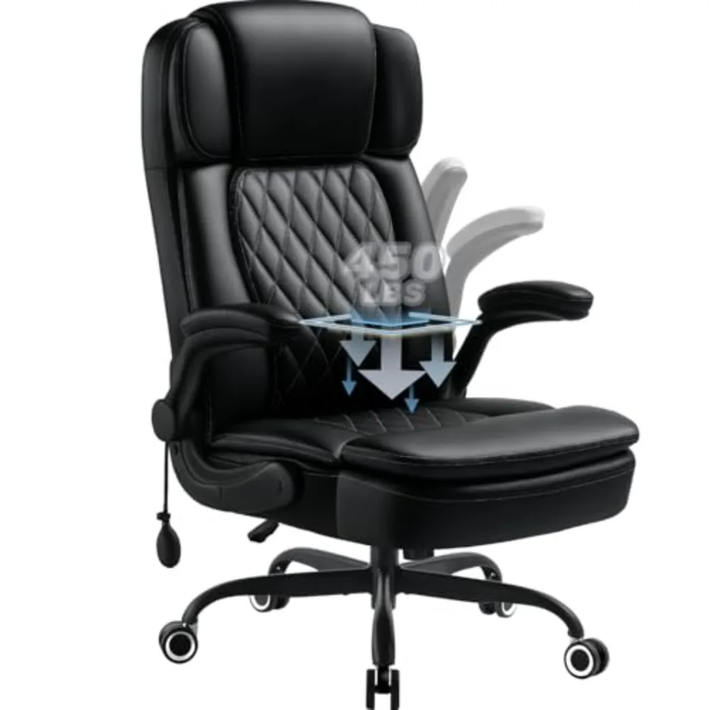 450LBS Big and Tall Executive Office Chair with Flip up Arm, Heavy Duty PU Leather Computer Desk Chair,Comfortable High