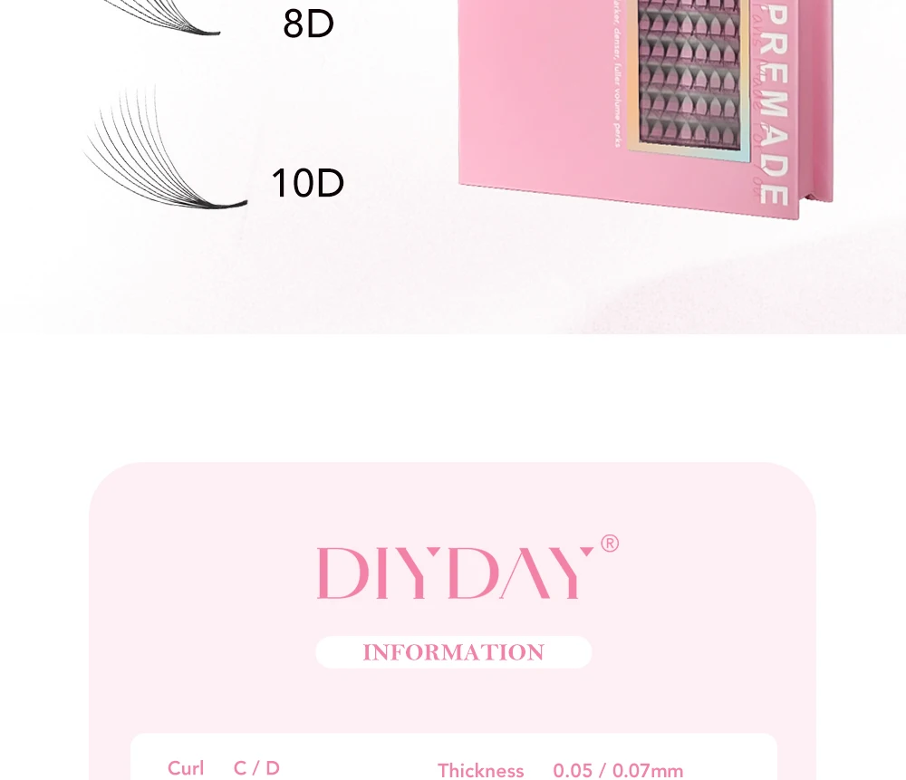 DIYDAY 320Fans vorgefertigte Volumenfächer 5D 6D 8D 10D Wimpernverlängerung dünne spitze Basis Promade russische Volumenfächer falsche Nerzwimpern – Detail 2