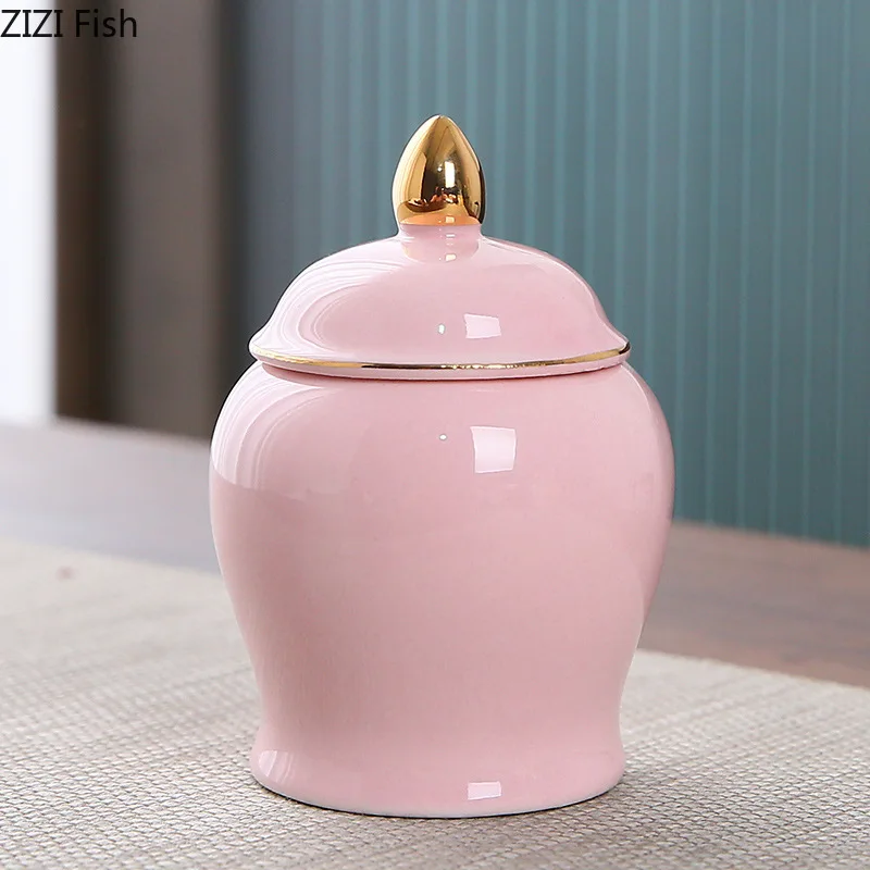 Gold Plated Tea Canister Sealed Ceramic Storage Jar with Lids Porcelain Coffee Container Desk Decoration Tea Cans Candy Pots