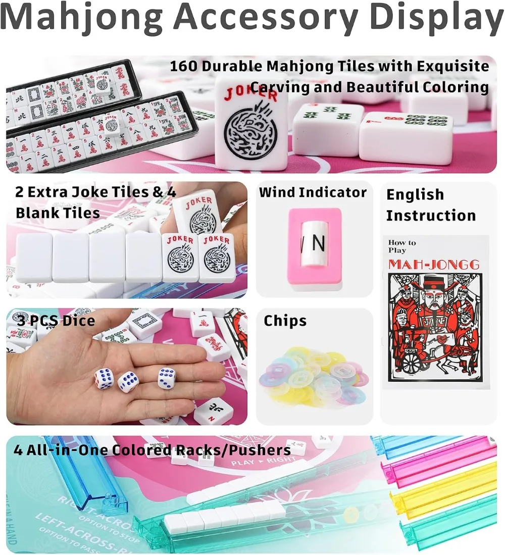 American Mahjong Tile Set, 166 Premium White Tiles, 4 All-in-One Rack/Pushers, Flower Carrying Bag - view 5