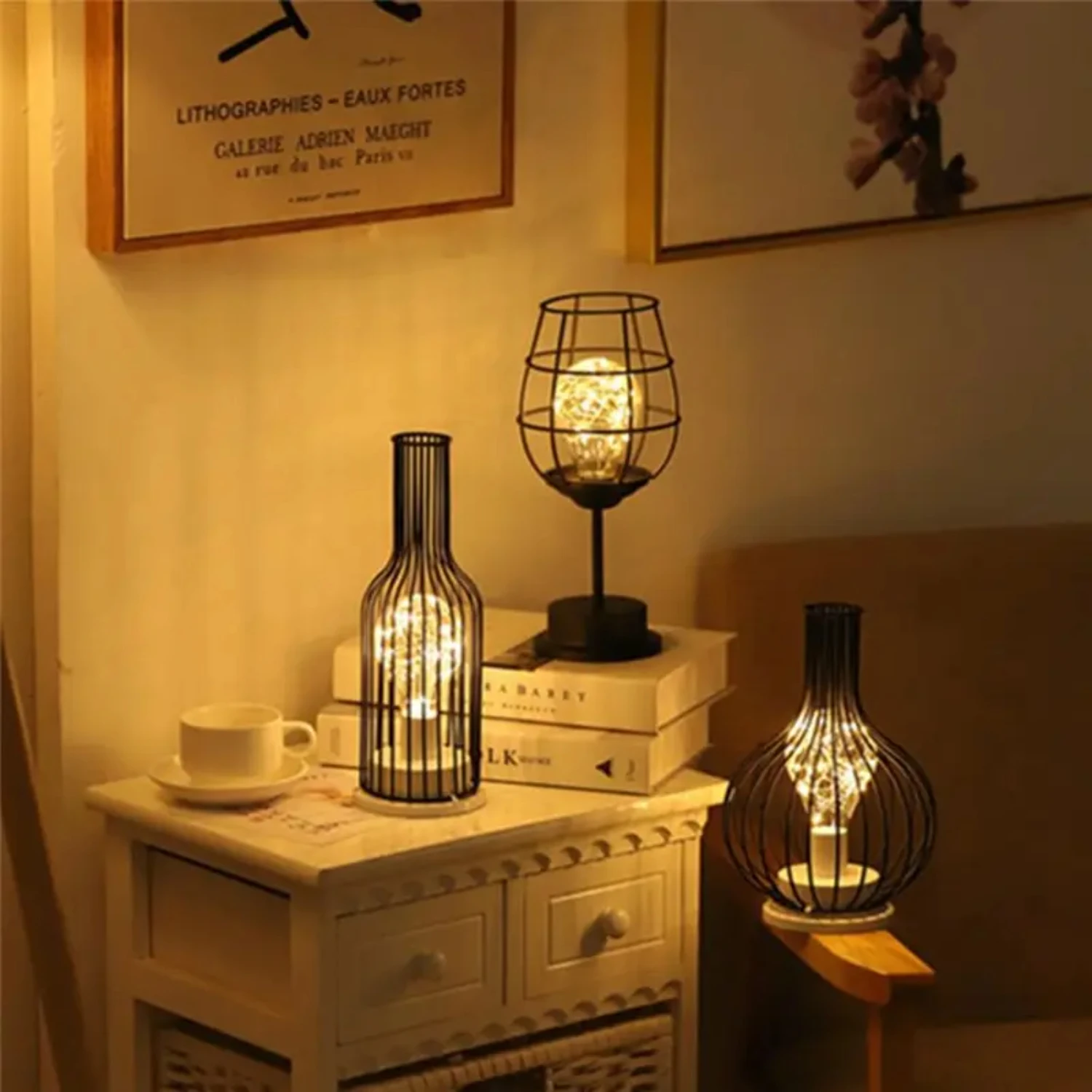Art LED Table Lamp Night Light Bedroom Retro Iron Decoration