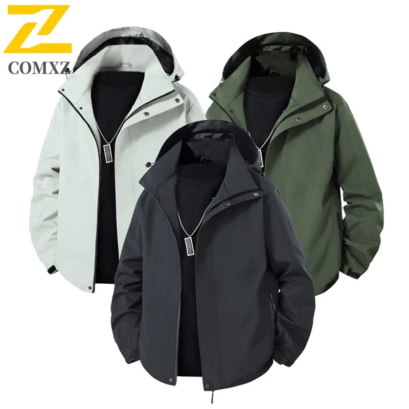

COMXZ Men Camping Jacket 2025 Premium Comfort Hiking Windproof Coat Casual Hooded Daily Style Lightweight Autumn Windbreaker