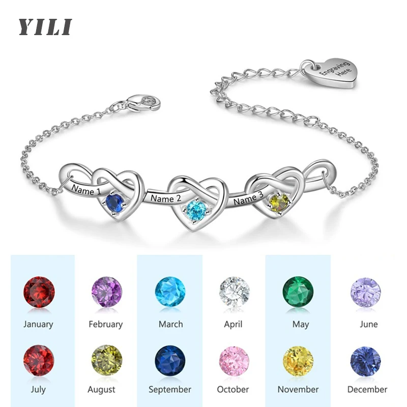 

Personalized Name Bracelet with Birthstones Custom Promise Bracelet Heart Pendant with Engraved Names Bracelets Jewelry Gifts
