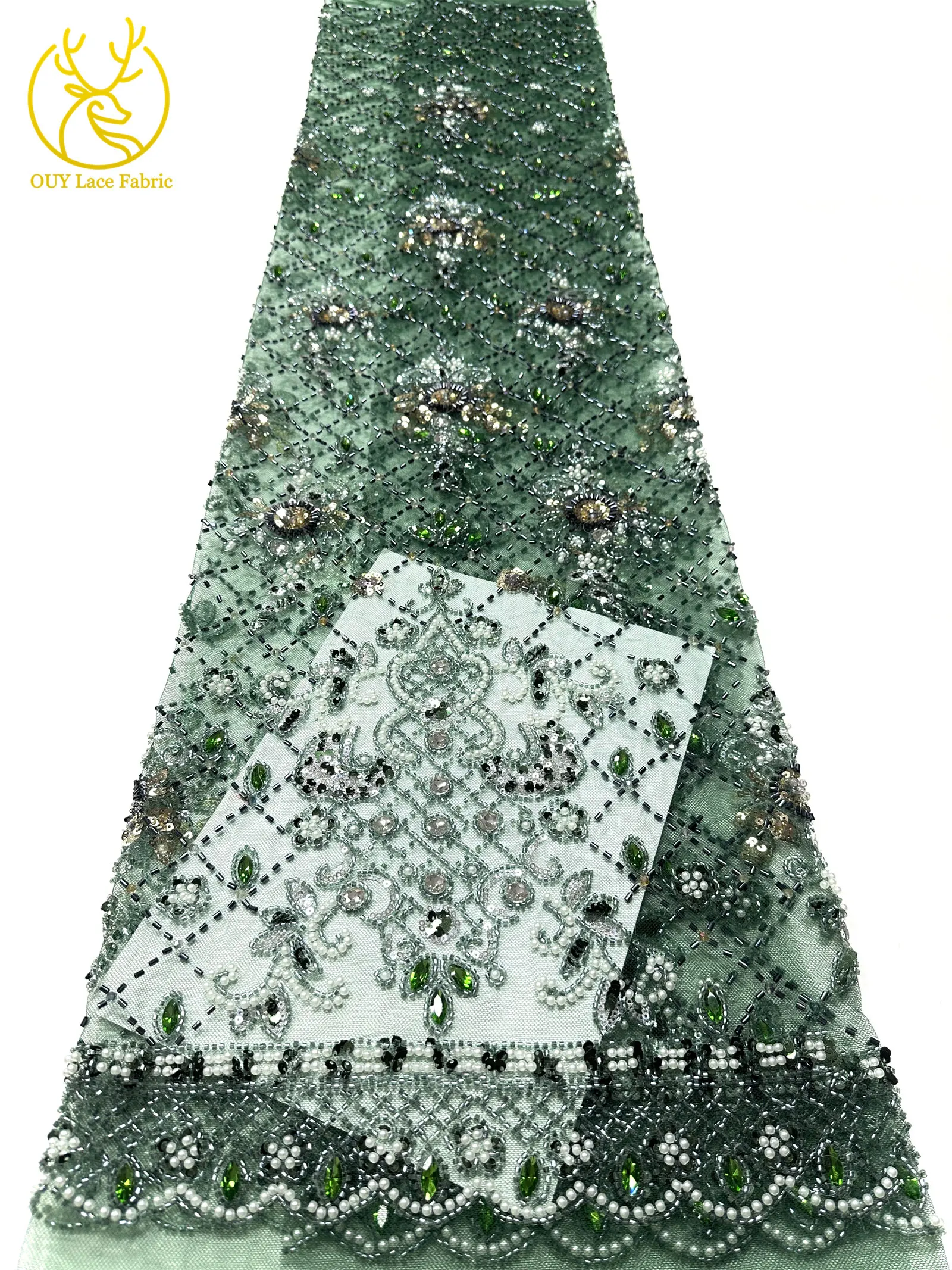 Lila afrikanischer Edelstein-Perlen-Spitzenstoff 2026 Luxuriöser französischer Pailletten-Spitzenstoff für Damen Brautkleid Hochzeitskleid Nähen 5 Yards – Detail 22