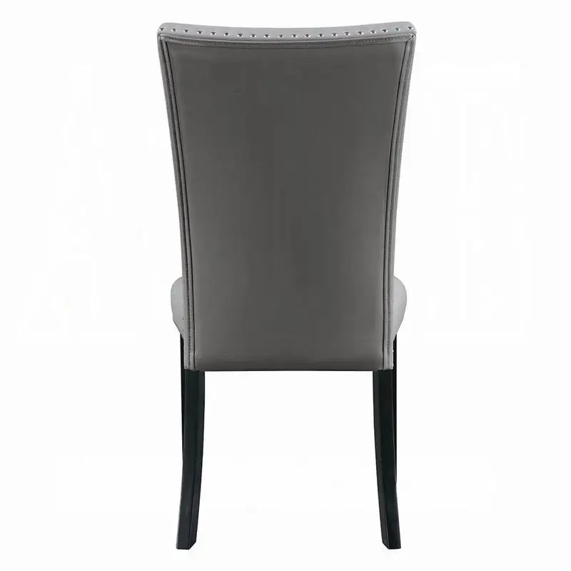 طقم كراسي جانبية منجدة حديثة مكونة من قطعتين، جلد صناعي رمادي مع حواف رأس أظافر، أثاث لتناول الطعام بأرجل خشبية سوداء #5